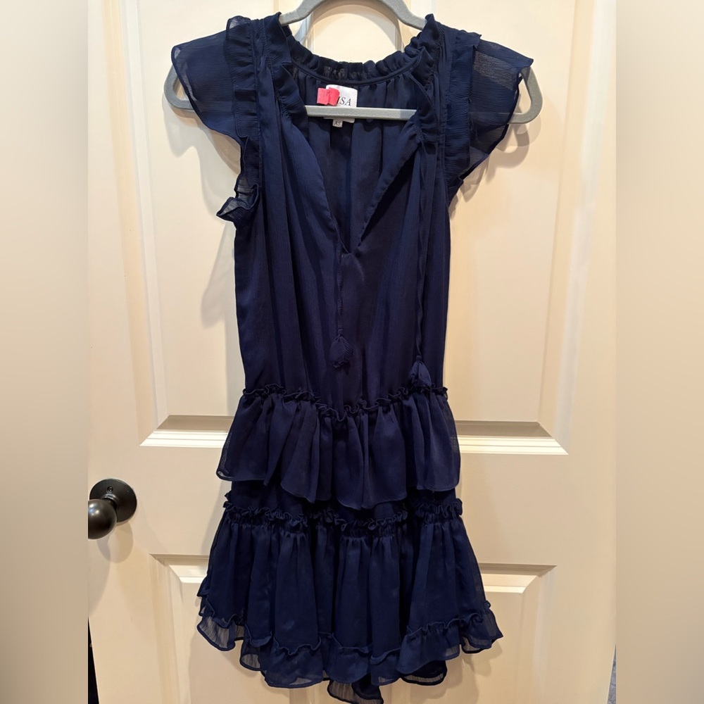 Misa Los Angeles Midnight Blue Ruffle Mini Dress